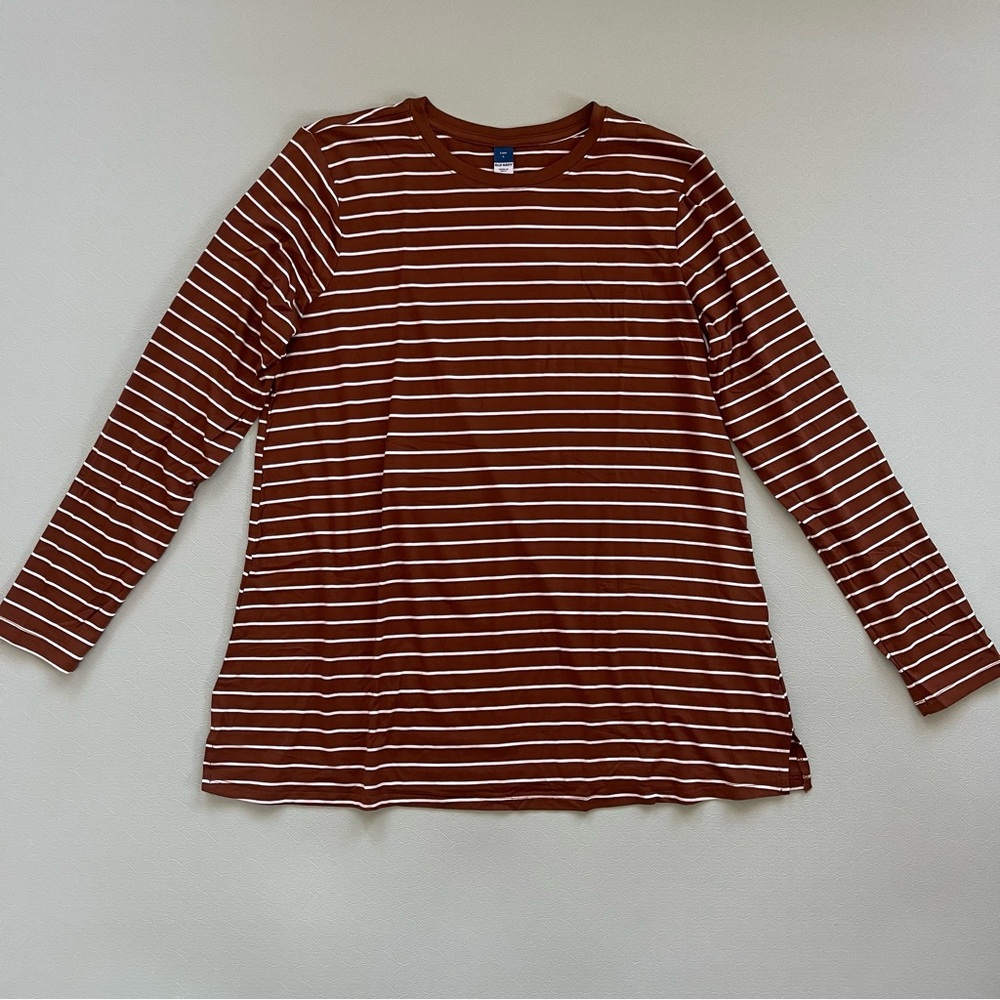 Chestnut & White Striped Long Sleeve Top Sz L